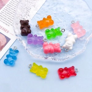 Colorful resin gummy bear charms with silver metal rings for DIY jewelry making
