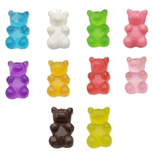 Set of 10 colorful gummy bear resin charms for DIY jewelry making in various candy colors