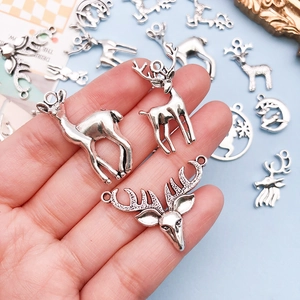 Antique silver deer charms set for DIY jewelry making and handmade craft accessories
