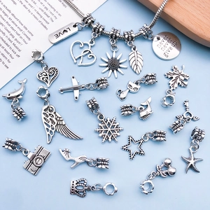 20pcs vintage silver DIY charm set with heart and cat pendants for Pandora necklaces