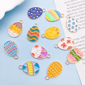 Set of 12 Easter bunny and egg alloy oil drop pendants for jewelry making