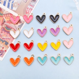 Colorful Zinc Alloy Heart Pendants Enamel Charms With Gold Beaded Edge For DIY Jewelry Making Bracelet Necklace Accessories