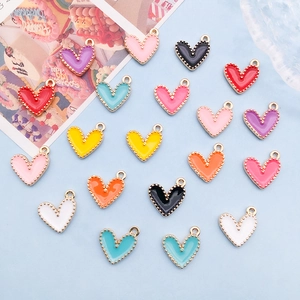 Colorful heart enamel alloy charms set with gold beaded edges for DIY jewelry making