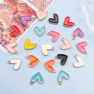 Colorful heart enamel charms with gold beaded edges for DIY bracelets and necklaces