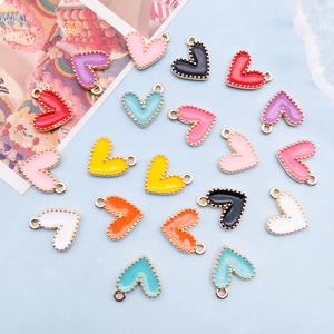 Colorful heart enamel alloy charms with beaded metal frames for DIY jewelry making