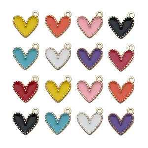 Set of 20 colorful heart enamel charms with gold plating for DIY jewelry making