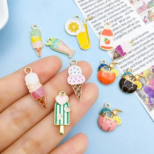 Colorful summer themed enamel charms including ice cream and juice for DIY jewelry