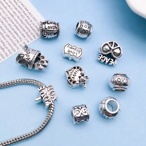 Vintage silver alloy heart beads and LOVE charms with snake chain bracelet kit