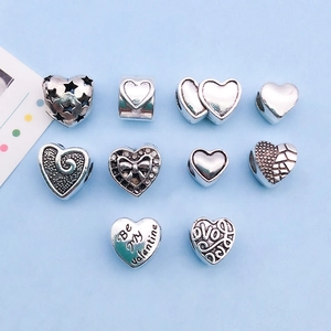 Antique Silver Heart Alloy Large Hole Beads For DIY Jewelry Making Bracelet Necklace Heart Shaped Metal Charms Accessories