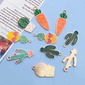 Variety of cartoon enamel fruit and cactus pendants for DIY jewelry making and crafts