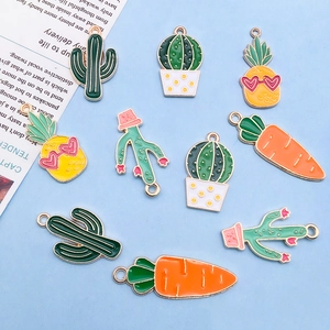 Cartoon enamel plant alloy pendants including cactus, carrot and pineapple for DIY crafting