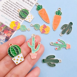 Mix of colorful enamel cartoon fruit and cactus alloy pendants for DIY jewelry making