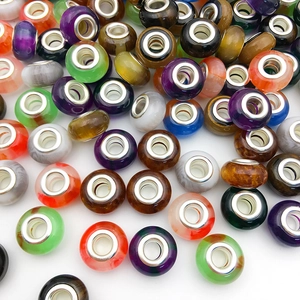 Colorful resin cat eye beads with silver metal core for DIY bracelet jewelry making