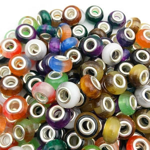 Colorful gradient cat eye beads with 5mm large hole silver cores for DIY jewelry making