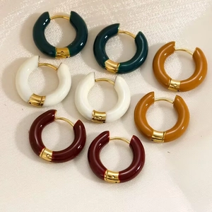 Colorful enamel chunky hoop earrings in retro gold finish with multiple color options