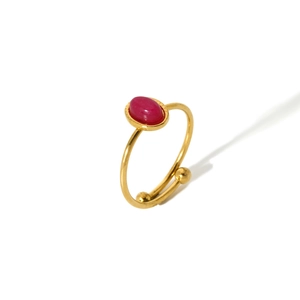 Minimalist 18K gold-plated stainless steel open ring with a pink oval gemstone