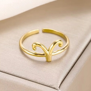 Anelli di Moda Regolabili in Acciaio Inossidabile per Donna Oro Argento Ariete Costellazione Foglia Cuore Maglia Cubana Onda Anello Aperto
