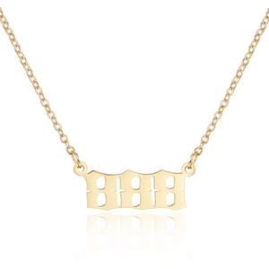 Collana in acciaio inossidabile dorato con ciondolo numero 8888 in stile antico inglese