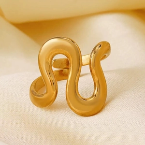 Vintage Edelstahl Offene Ringe Für Damen 18K Vergoldet Minimalistisch Geometrisch Gehämmert Welle Verstellbare Fingerringe Schmuck