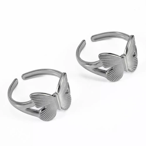 Bague Ouverte Réglable en Acier Inoxydable pour Femme Minimaliste Plaqué Or 18K Papillon Cœur Bambou Bagues Géométriques Bijoux