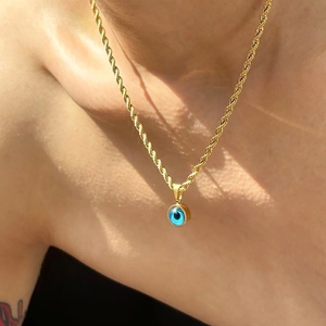 Stainless Steel Evil Eye Pendant Necklace For Men Women Gold Silver Plated Round Blue Eye Rope Chain Snake Chain Protective Jewelry