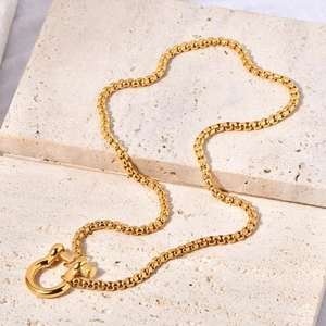 18k gold plated stainless steel box chain necklace with minimalist carabiner clasp