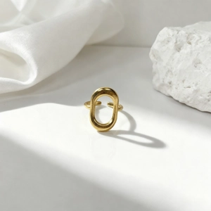 Anillo Abierto de Acero Inoxidable Ovalado Hueco Geométrico Para Mujer Lujo Ligero Ajustable Oro Plata Diamantes de Imitación Mariposa Estrella Joyería