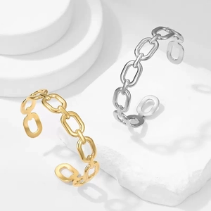 Minimalist open chain cuff bracelet in gold and silver finish with hollow link design