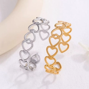 Fashion Stainless Steel Adjustable Open Bangle For Women Hollow Heart Chain Link Cuff Bracelet High-End Gold Silver Jewelry Accessory