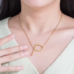 Collar de Colgante de Letra Inicial de Acero de Titanio Minimalista Para Mujer Joyería de Moda Chapado en Oro Plata