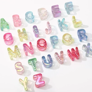 26 pieces set of transparent rainbow acrylic alphabet beads for DIY jewelry making