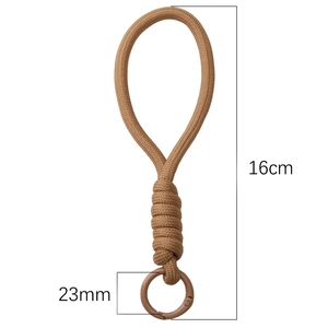 16cm tan braided polyester paracord keychain with 23mm spring ring buckle clasp