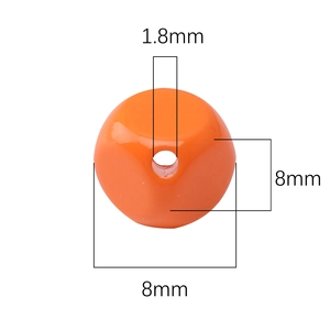 Orange 8mm acrylic faceted square bead for DIY jewelry with specific dimension markings