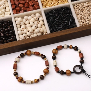 DIY handmade dark natural wood beads set for jewelry making including bracelets and necklaces