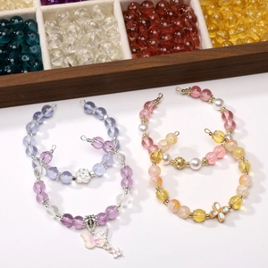 Colorful clear glass beads handmade bracelets with floral charms and wooden box