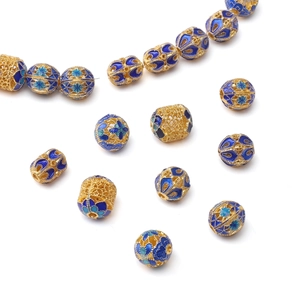 Blue and gold cloisonne enamel flower beads for DIY jewelry making and bracelets