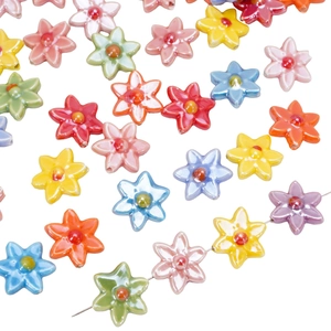 Colorful hex flower ceramic beads for DIY jewelry making and handmade craft supplies