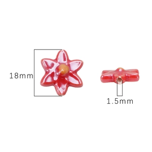 Red hexagonal flower ceramic beads for DIY jewelry making 18mm with 1.5mm hole