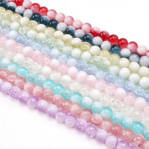 Colorful crackle glass beads in various vibrant colors for DIY jewelry making sets