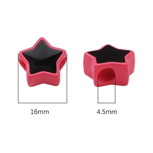 Perles étoiles acryliques rose et noir 16mm avec trou de 4.5mm pour création bijoux DIY