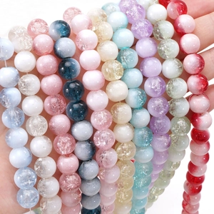 Colorful crackle glass beads for DIY jewelry making featuring vibrant ice-crack patterns