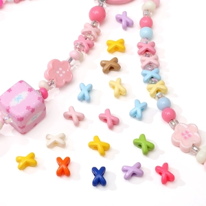 Colorful 8x5mm acrylic X-shaped spacer beads and charms for DIY jewelry making
