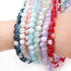 Colorful glass crackle bead bracelet set with multilayered vibrant beaded design for women