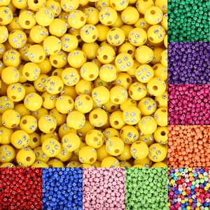 Bunte 8mm Acryl-Rundperlen mit glitzernden Strasssteinen für DIY-Schmuckherstellung