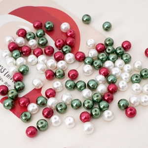 8mm red green and white glass floral pearls for DIY jewelry making and bracelets