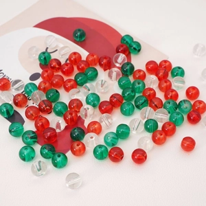 8mm red green and clear floral glass beads for DIY Christmas jewelry making