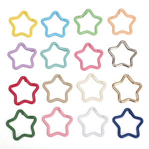 Matrix display of 16 colorful star-shaped spring lobster clasps for DIY keychains