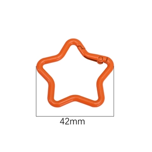Orange star-shaped alloy carabiner keychain with spring gate 42mm for DIY bags