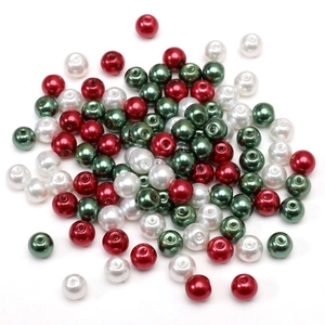 DIY Christmas bead set with polished red, white and green pearl beads for jewelry