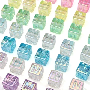 12mm iridescent acrylic alphabet cube beads with colorful gradient for DIY crafts